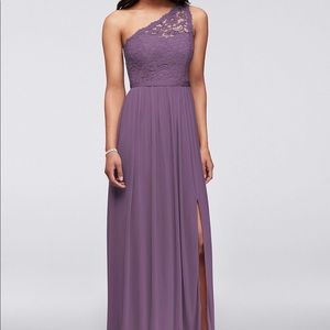 David’s Bridal bridesmaids dress in wisteria
